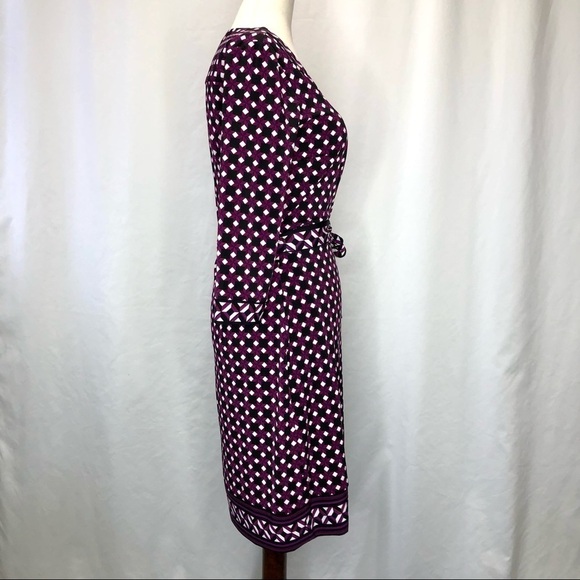 White House Black Market classic wrap dress all-over geometric op art pattern 2 - Picture 3 of 7